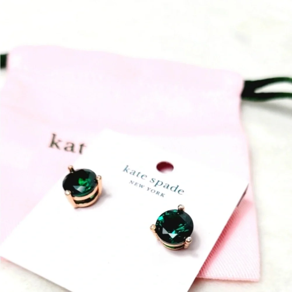🆕 ♠️ Kate Spade Rise and Shine Emerald & Gold Round Stud Earrings Classic